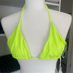 NWT Good American Neon Electric lime green tiny ties bikini swim suit top SMALL